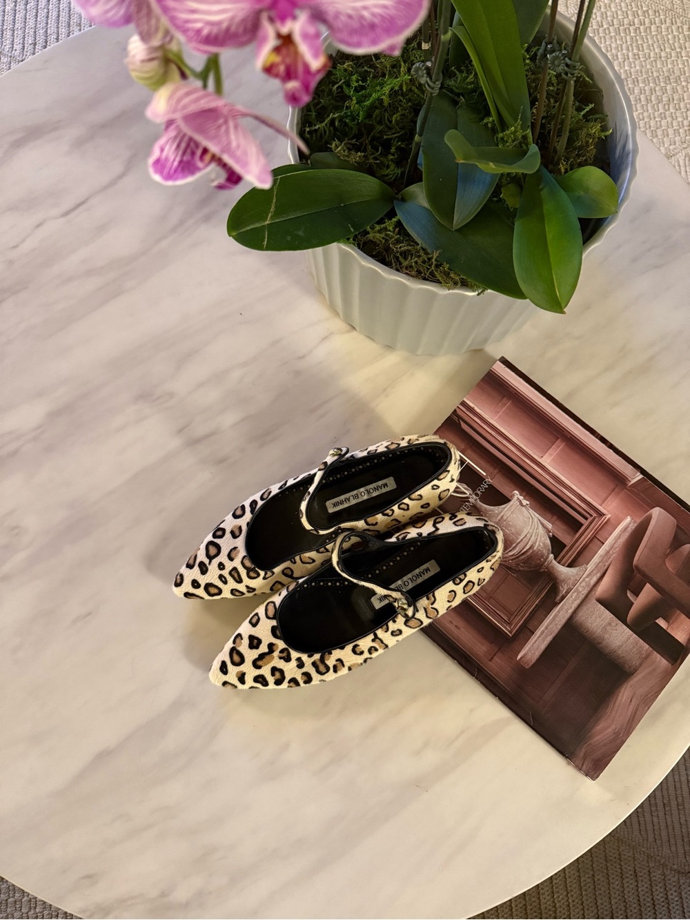 Manolo Blahnik Leopard Calf Hair Mary Jane Flats Size 37 Designer Shoes